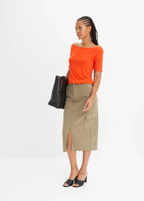 T-shirt encolure Bardot en viscose extensible
