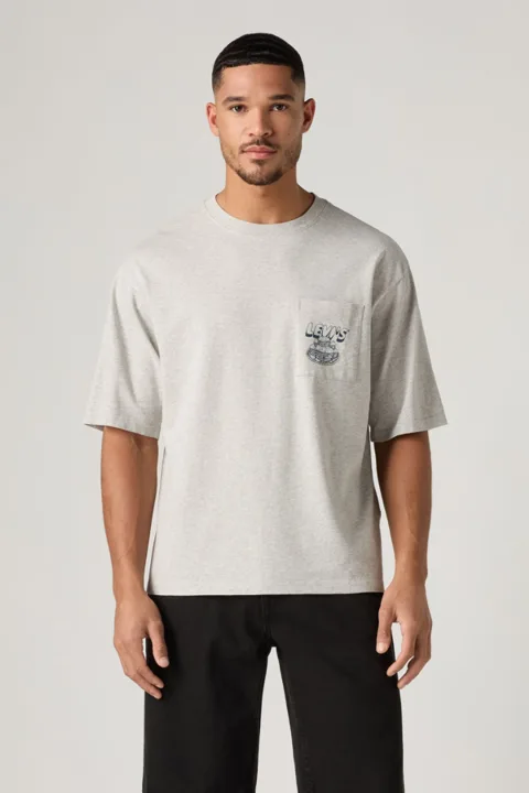 Levi's T Shirt Graphique À Poche Manche Mi Longue - Homme - Gris / Levis Flavor Light Heather Grey Body - XL