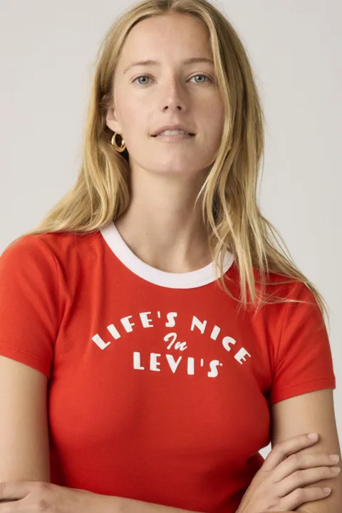 Levi's T Shirt Graphique Ringer Mini - Femme - Rouge / Life's Nice In Levis - XS