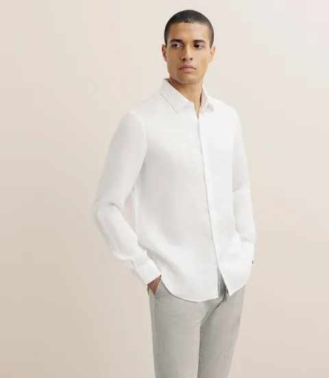 IZAC - Chemise unie 100% lin blanc
