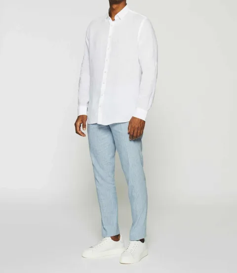 IZAC - Chemise unie en lin blanc KISS