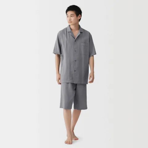 Ensemble pyjama respirant en seersucker à manches courtes pour homme