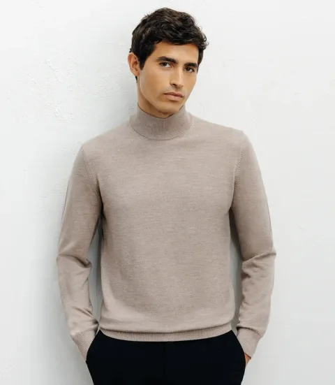 IZAC - Pull col cheminée beige