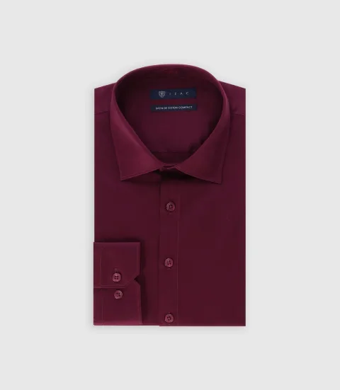 IZAC - Chemise slim en satin de coton BORDEAUX