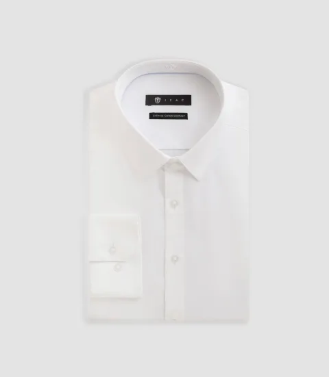 IZAC - Chemise slim en satin de coton blanc SATINSLIM