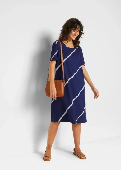 Robe trapèze en jersey de coton avec poches, long. genou