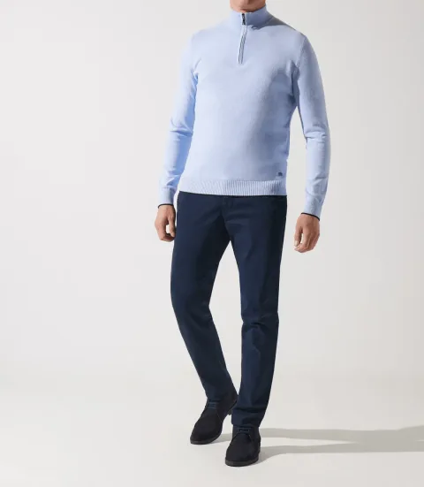 IZAC - Pull col zippé camionneur bleu ciel
