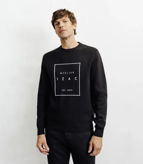 IZAC - Pull col rond fantaisie noir