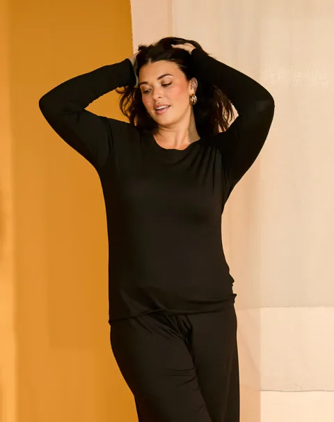 T-shirt manches longues coton modal - Noir - Lemahieu