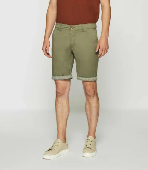 IZAC - Bermuda en coton stretch kaki clair SLOWLY