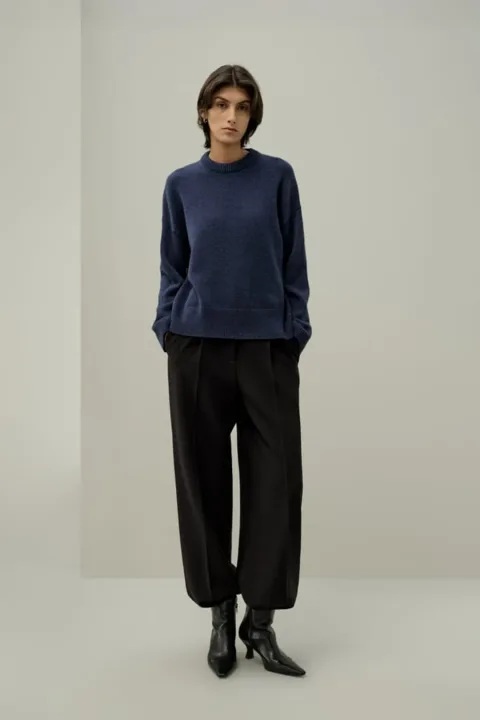 LILYSILK Pull Col Ras Du Cou En Laine-Cachemire Coupe Oversize 70 % Laine, 30 % Cachemire Indigo L