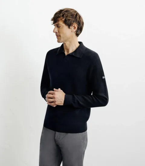 IZAC - Pull col polo ouvert noir