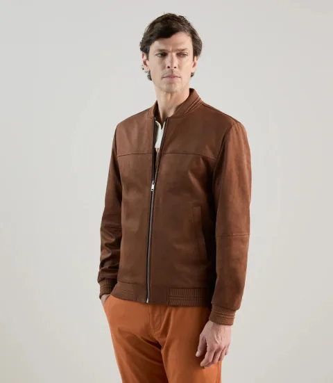 IZAC - Blouson col teddy en suède marron