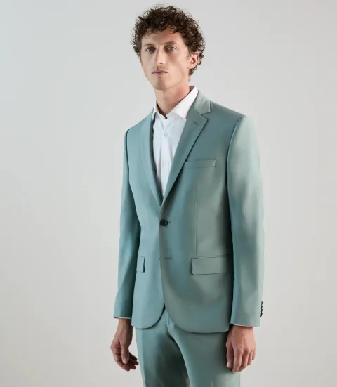 IZAC - Costume 2 boutons en laine majoritaire vert clair