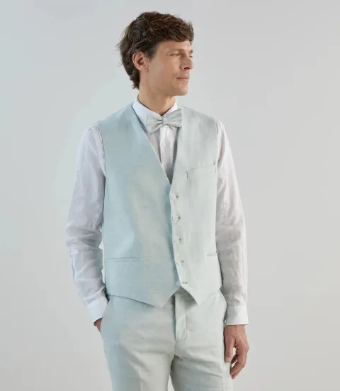 IZAC - Gilet ville 100% lin vert d'eau