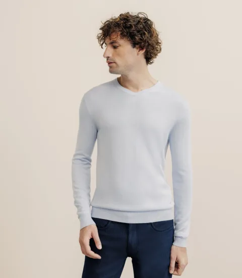 IZAC - Pull col V manches longues bleu ciel