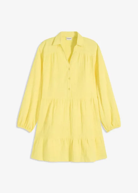 Robe courte étagée en gaze de coton