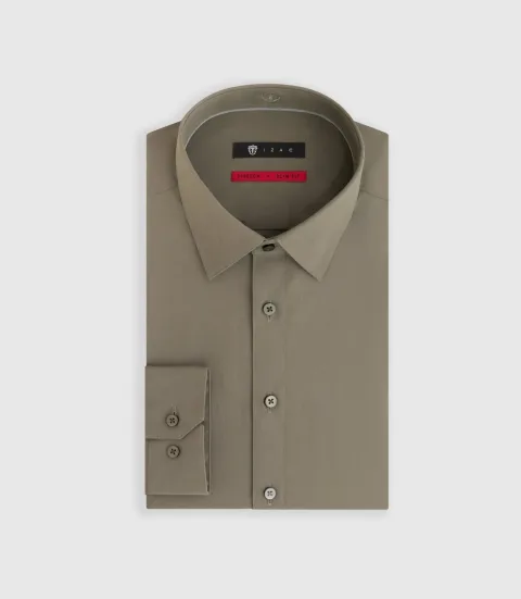 IZAC - Chemise en popeline stretch kaki ''Malte''