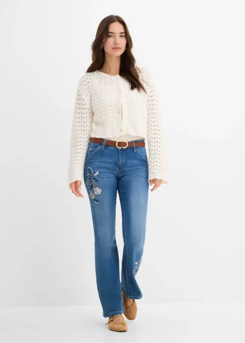 Jean Flare avec broderies florales