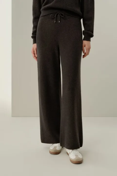 LILYSILK Pantalon Large Femme en Cachemire à Rayures Élégant Taille Élastique Chêne Profond L