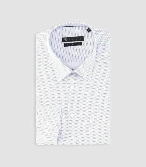 IZAC - Chemise slim imprimée micro motifs blanche et bleu PERLE