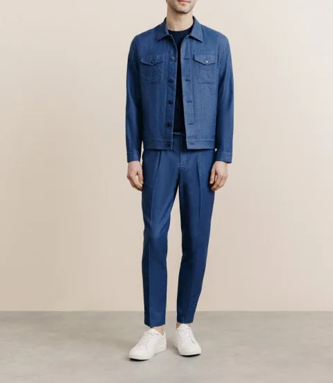 IZAC - Veste 100% lin indigo