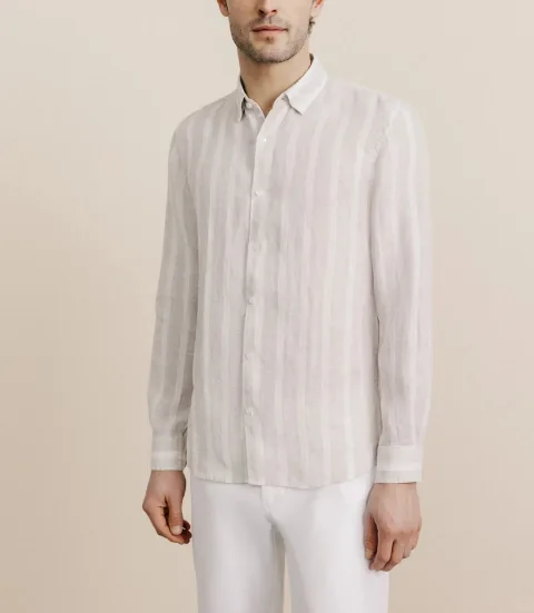 IZAC - Chemise rayée 100% lin beige