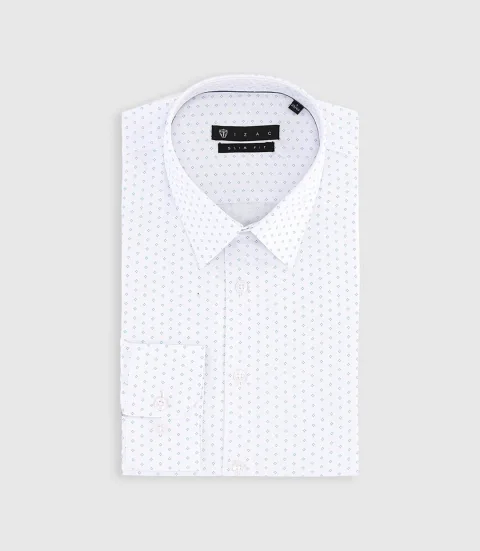 IZAC - Chemise imprimée micro motifs blanche et bleu PAOLINO
