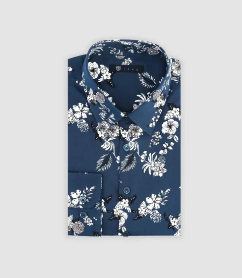 IZAC - Chemise à imprimé fleuris marine MIOCHE