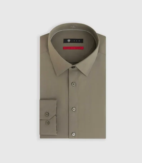 IZAC - Chemise en popeline stretch kaki clair MALTE2