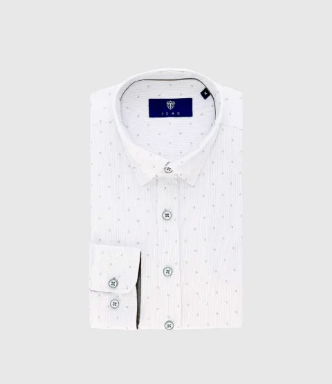 IZAC - Chemise droite imprimée à coudières blanche et kaki JORGE