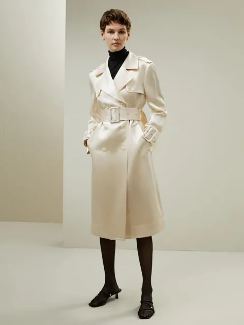 LILYSILK Manteau Ceinturé Soie & Laine Mérinos Vanilla XXS - Élégant & Intemporel