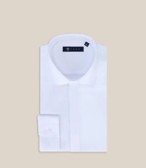 IZAC - Chemise ville en satin de coton blanche