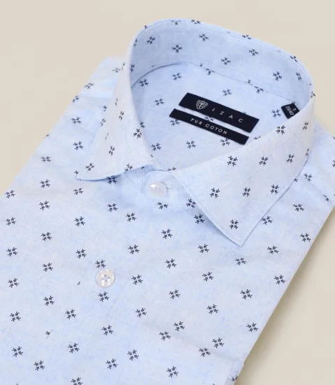 IZAC - Chemise 100% coton col français bleue