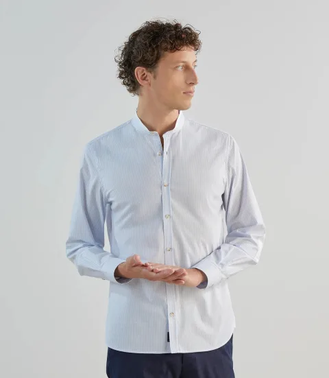 IZAC - Chemise col mao avec coudières ciel