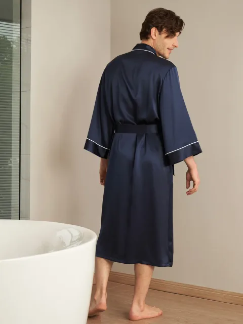 LILYSILK Robe De Chambre Soie Homme Noir Col Châle, Manches Longues 100% Soie Conçu Pour La Beauté Une Meilleure Peau Robe De Chambre XXL