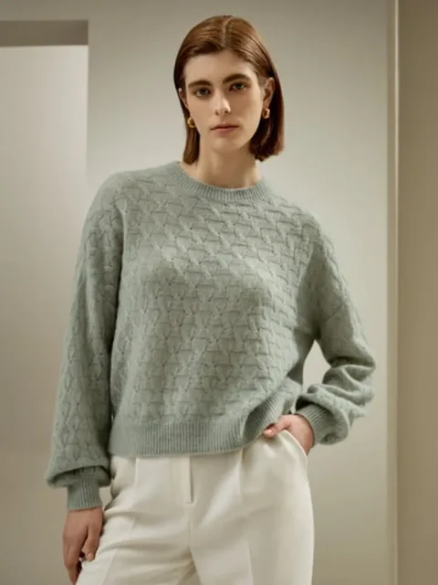 LILYSILK Pull Cachemire Femme À Porter De L'Automne À L'Hiver Soie-Cachemire Coupe Régulière Décontracté Et Confortable Vert Aqua Xs