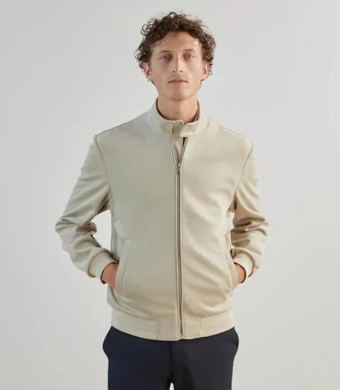 IZAC - Blouson col montant en suède écru