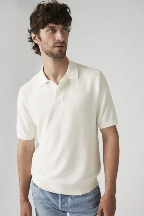 Levi's Sweater Cotton Linen Knit Polo - Homme - Blanc / Bright White Cotton Linen - XL