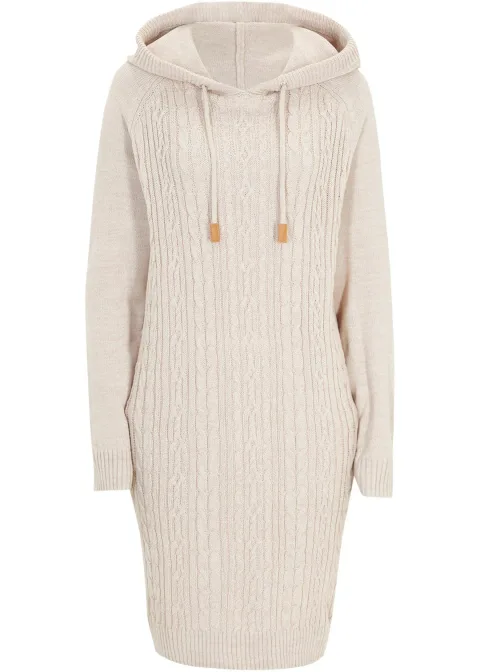 Robe en maille à capuche avec torsades