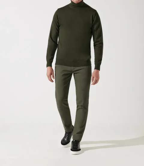 IZAC - Pull col roulé kaki 100% mérinos