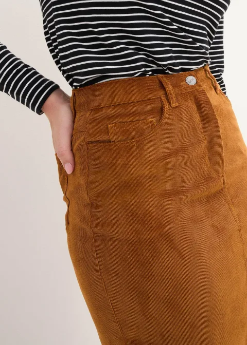 Jupe midi en velours côtelé, extensible