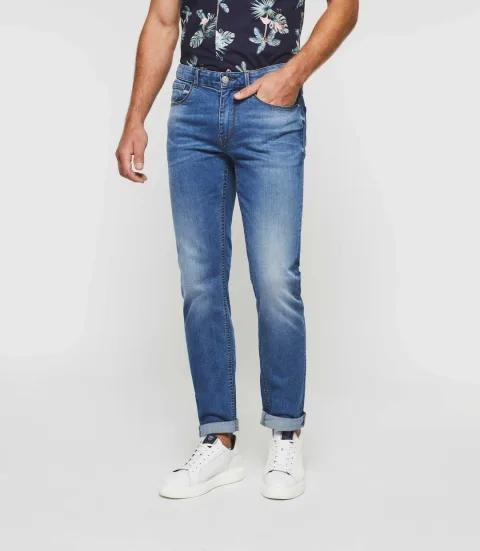 IZAC - Jean slim délavé  en coton recyclé bleu moyen ''Toride''