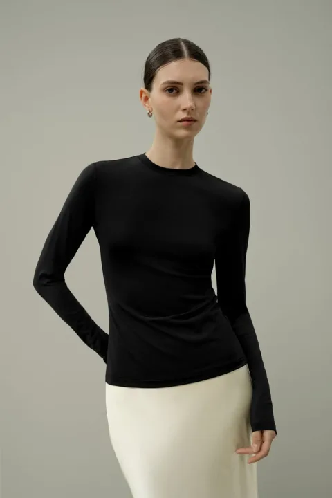 LILYSILK Haut Jersey Silk Breeze Noir XL - T-shirt Femme Soie Respirant Élégant et Confortable Manches Longues