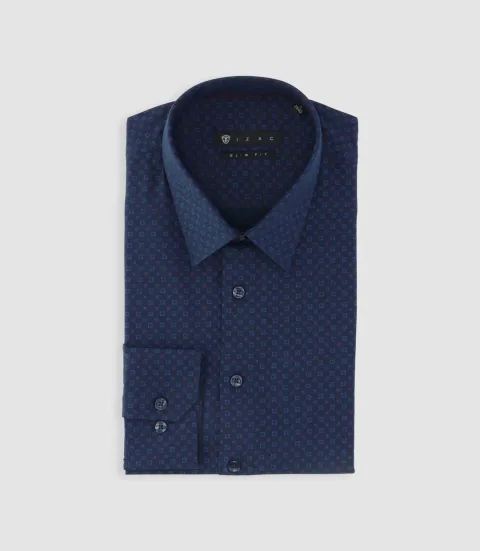 IZAC - Chemise imprimée micro motifs marine et rouge PAMPA