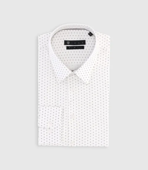 IZAC - Chemise imprimée micro motifs blanche et camel PAOLINO