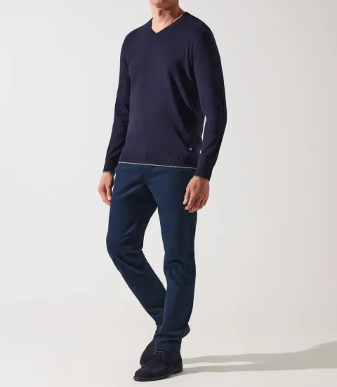 IZAC - Pull col v rayé marine