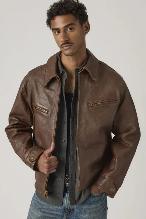 Levi's Veste En Cuir Corona Heights - Homme - Marron / Worn Sepia Leather Brown - XL