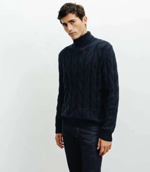 IZAC - Pull col roulé torsadé marine