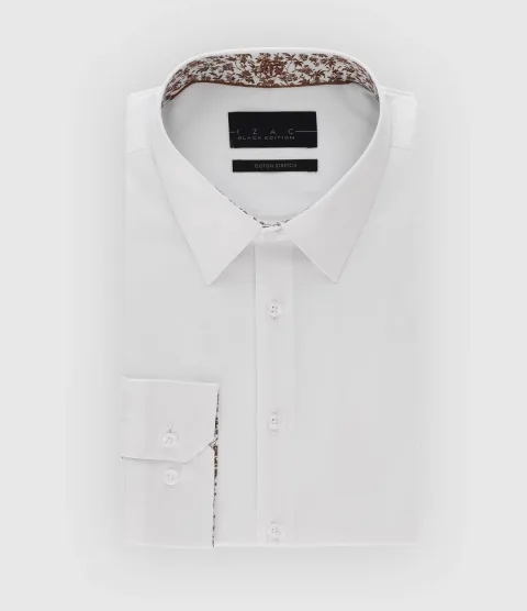 IZAC - Chemise slim unie blanche et camel PENY